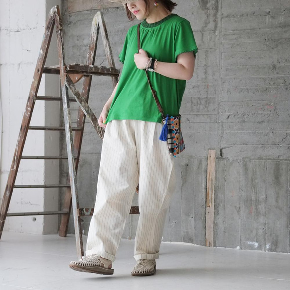 大人のTシャツ かぎ針編み半袖カットソー（21s-14）グリーン 7枚目の画像