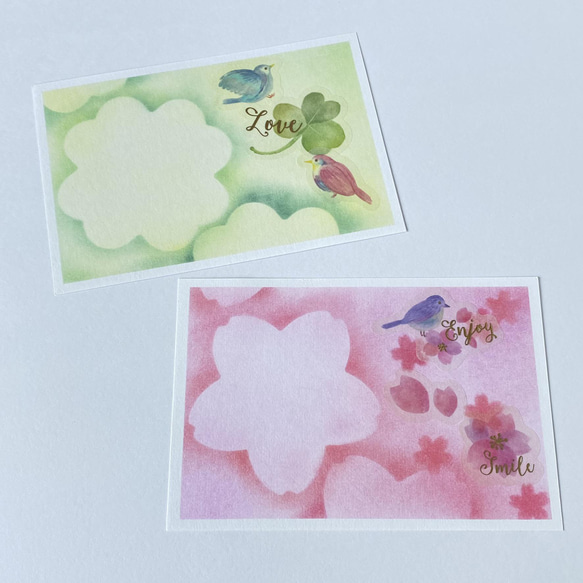 鳥と桜の手描きパステル画 B4サイズ 桜と小鳥のメッセージカード 』 パステルアート原画 メッセージカード