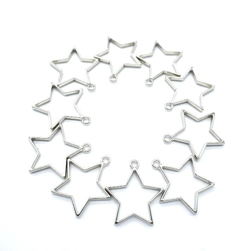 星チャーム 10個 シルバー色（UVレジン空枠 スター キーホルダー 