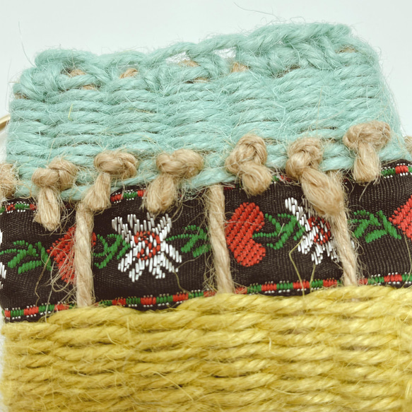 【ウクライナ支援】ウクライナリボンの手織りミニミニポーチ 2枚目の画像