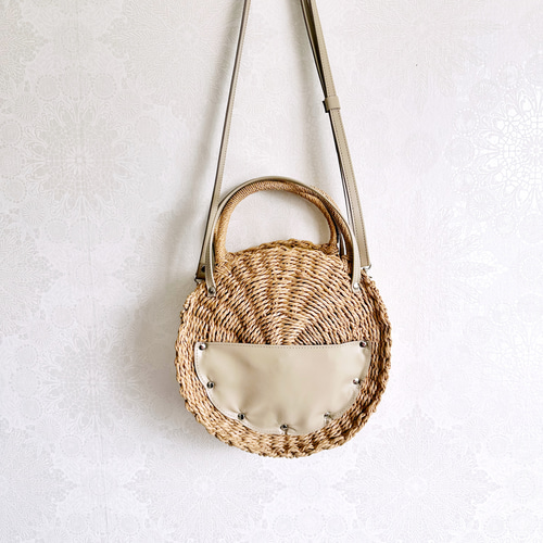 サークル かごバッグ ショルダーバッグ 本革 ベージュ かごバッグ  