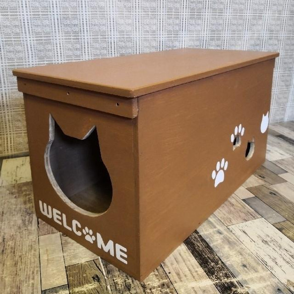 ★《受注生産C02》キャットハウス りんご箱 ハンドメイド 猫ハウス 猫の遊び場 1枚目の画像