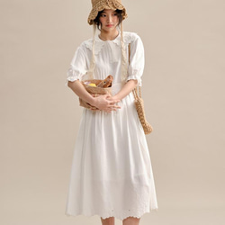 白色繡花荷葉領連衣裙|洋裝|夏春款|Sora-933 第12張的照片