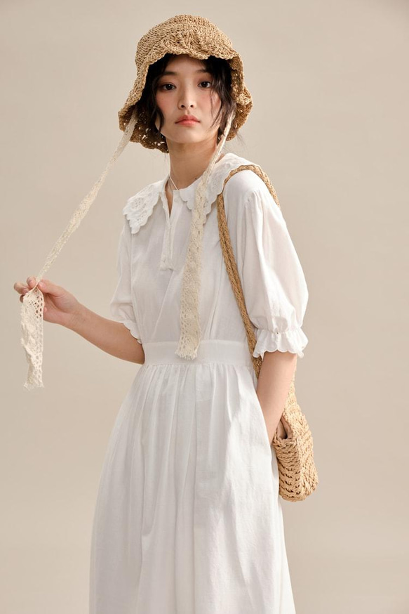 白色繡花荷葉領連衣裙|洋裝|夏春款|Sora-933 第19張的照片