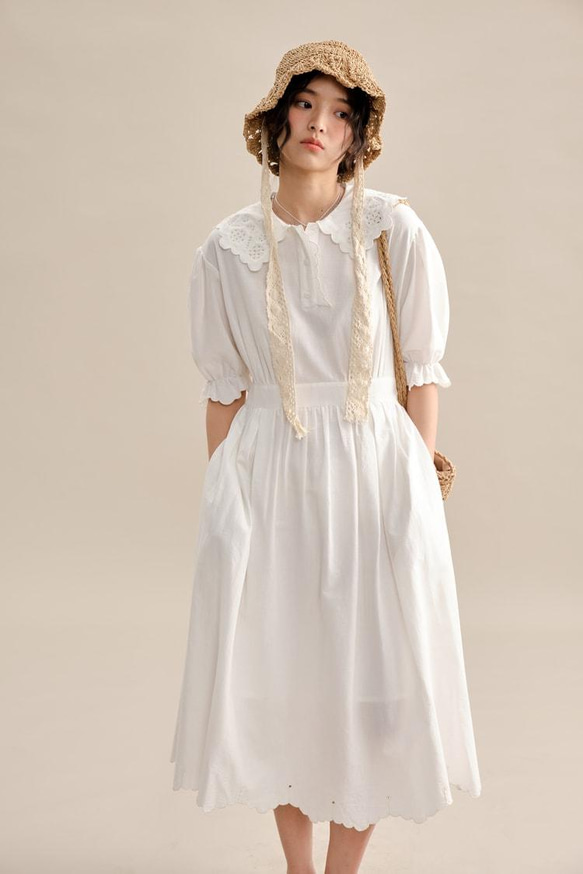 白色繡花荷葉領連衣裙|洋裝|夏春款|Sora-933 第17張的照片