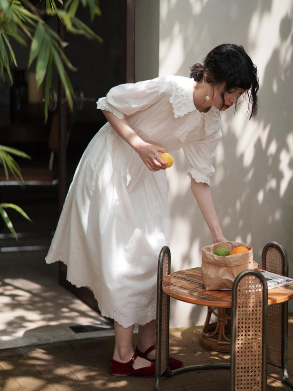 白色繡花荷葉領連衣裙|洋裝|夏春款|Sora-933 第11張的照片