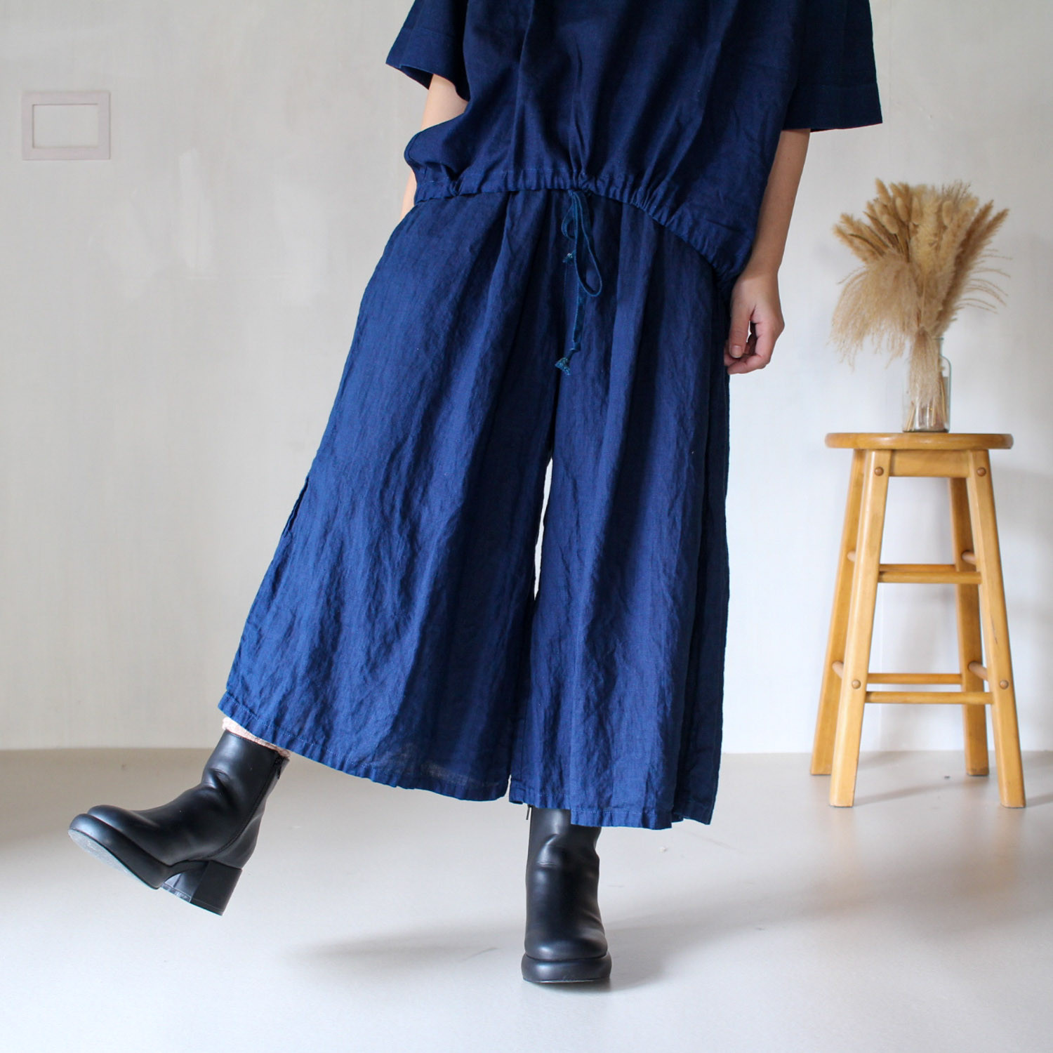 linen wide×wide / 群青色　藍染めリネンパンツ
