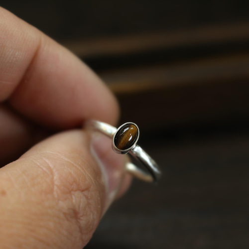 ビンテージ リング 天然石 ブルータイガーアイ カボッション