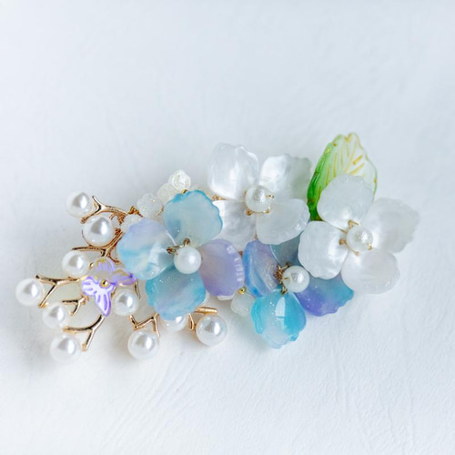 紫陽花とパール バレッタ アジサイ あじさい ヘアアクセサリー