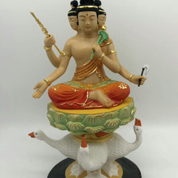 仏像☆桧材 極彩色 大梵天 木彫仏像 仏教美術 置物 仏教工芸品 彫刻 芸