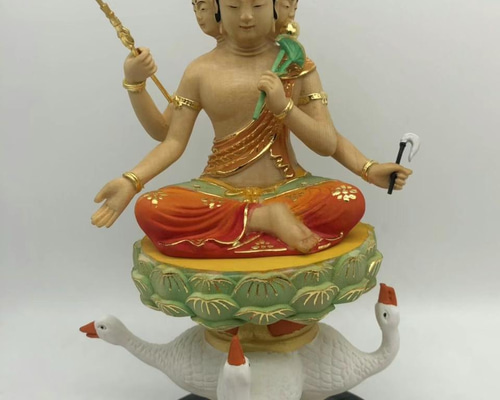 仏像☆桧材 極彩色 大梵天 木彫仏像 仏教美術 置物 仏教工芸品 彫刻 芸