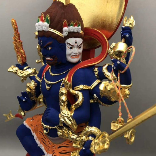 仏像☆桧材 極彩色 烏枢瑟摩明王 木彫仏像 仏教美術 置物 仏教工芸品