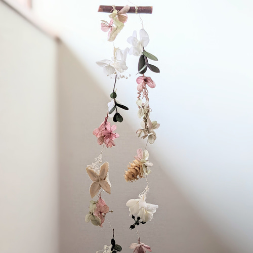 2.フラワーガーランド、フラワーモビール お花のモビール・ガーランド ナチュラル インテリア プリザーブド