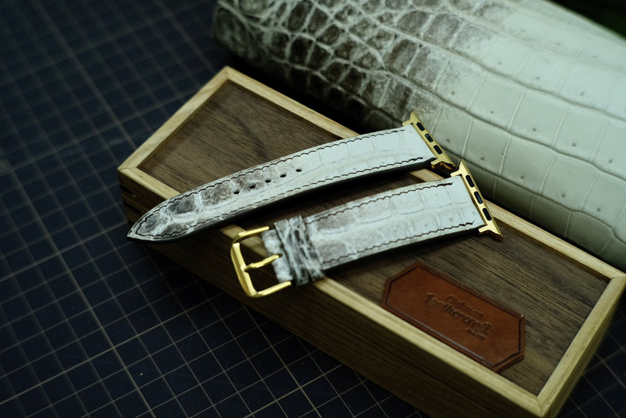 高級ワニ革時計ベルト　ヒマレヤワニ革時計バンド　手縫い手作り時計ベルト