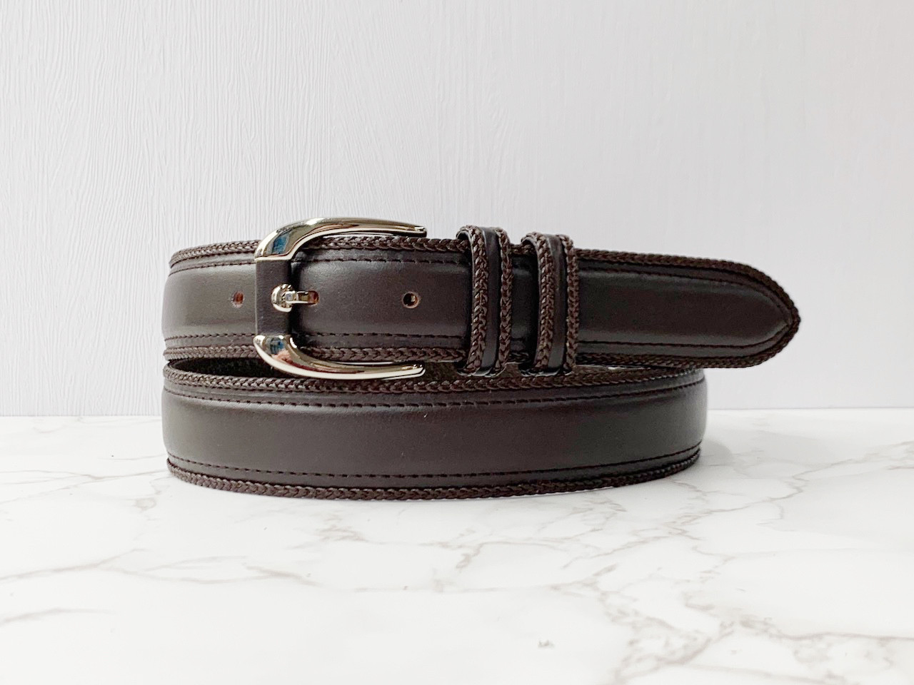日本製　上質　キップ　牛革　三つ編みメッシュのせ　ベルト　フリーサイズ