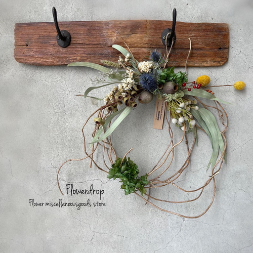 ちょっとだけ変わった植物のドライフラワーのナチュラルリース ドライ