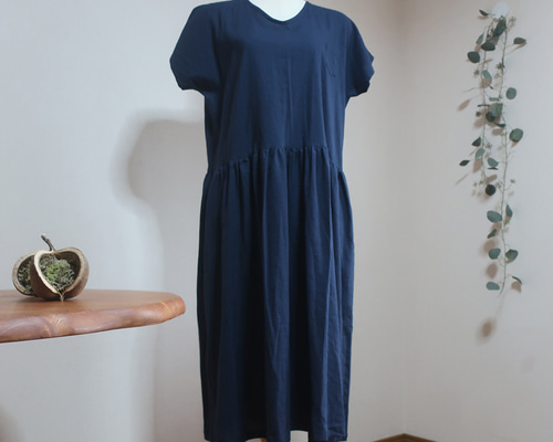 handmade＊ウエストにポケットがあるギャザーワンピース 夏ワンピ×チュニックにも 胸ポケットギャザーワンピース（ハーフ