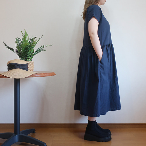 handmade＊ウエストにポケットがあるギャザーワンピース FREAK'S STORE/インド シングルガーゼ ウェストギャザー シアー