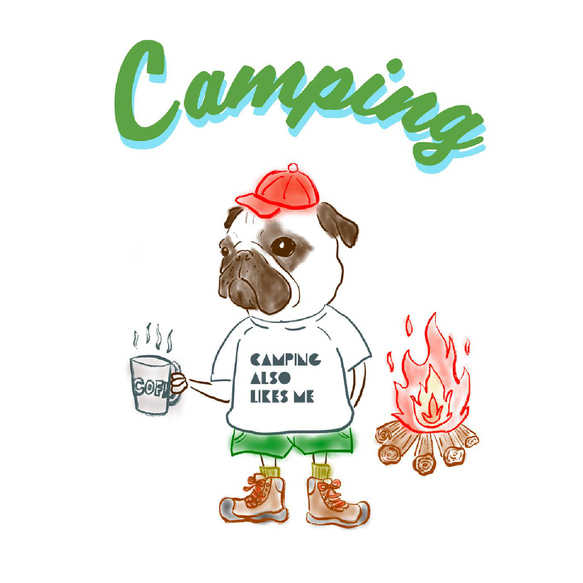 キャンプパグ　 Tシャツ　メッセージ　お出かけ T　親子コーデ　キャンプ　 4枚目の画像