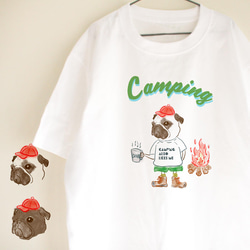 キャンプパグ　 Tシャツ　メッセージ　お出かけ T　親子コーデ　キャンプ　 1枚目の画像