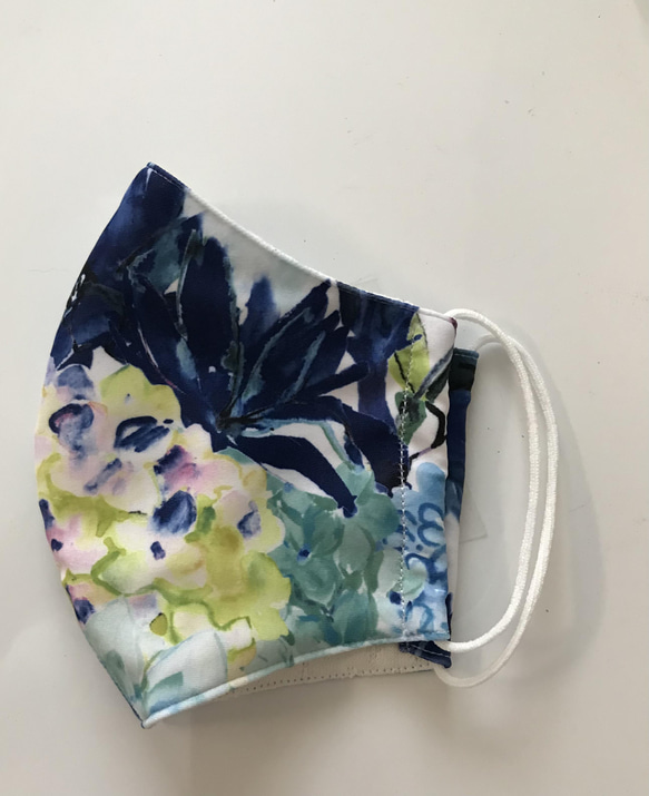 職人が作る布マスク　レオタード生地ブルー系花柄 2枚目の画像
