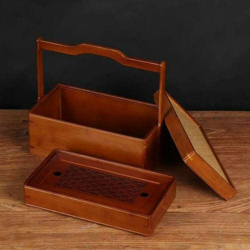 竹細工　蓋付き収納ボックス ブラウン茶道収納バッグ竹編バッグ 手作工芸品 61YrczJ99yL._UF350,350_QL50_.jpg