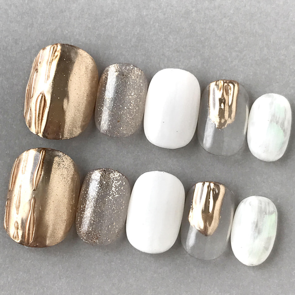 ホワイトゴールドクリアネイル ネイルチップ ニュアンスネイル ミラー