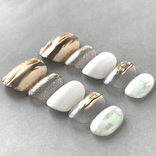 ホワイトゴールドクリアネイル ネイルチップ ニュアンスネイル ミラー