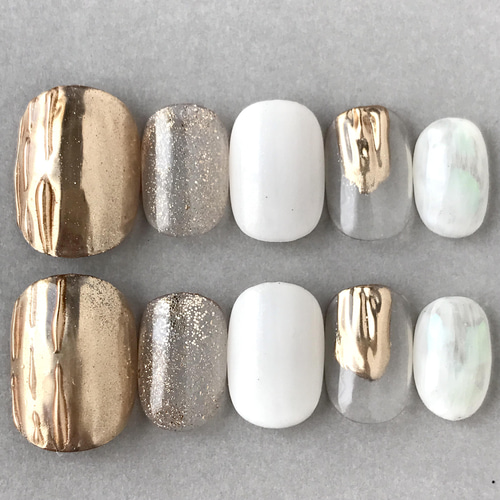 ホワイトゴールドクリアネイル ネイルチップ ニュアンスネイル ミラー  