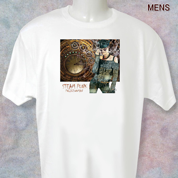 スチームパンク ポリスウーマン ／Tシャツ-sp01 おしゃれ 女性 機械 金属 サビ 錆 稲妻 3枚目の画像