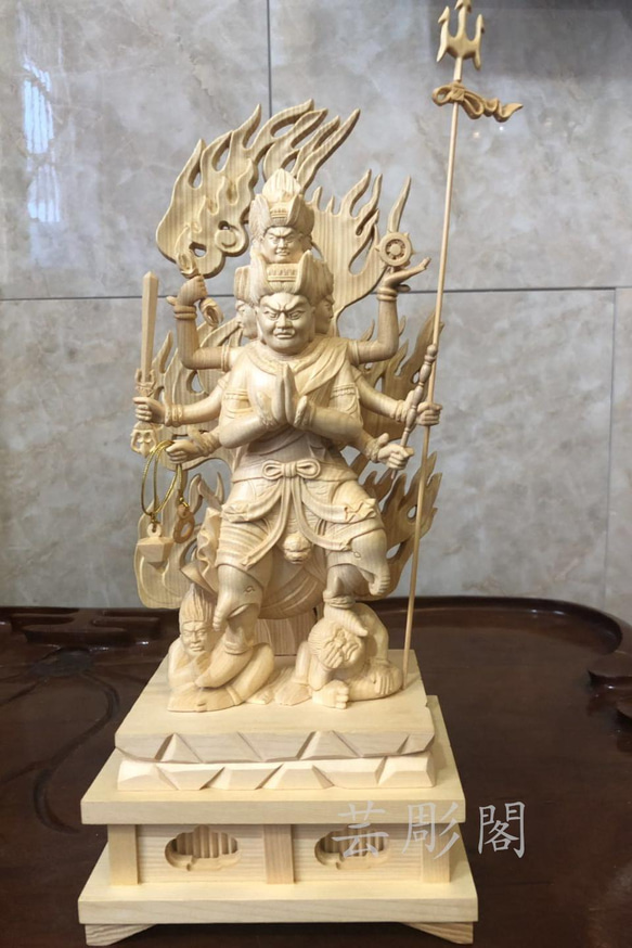 不動明王 仏教工芸品 精密彫刻 仏像 木彫-