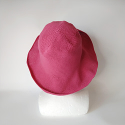 【受注制作】コットン糸のつば広帽子のキャペリーヌ（ローズピンク） 6枚目の画像