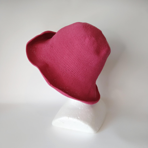 【受注制作】コットン糸のつば広帽子のキャペリーヌ（ローズピンク） 5枚目の画像