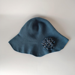 コットン糸のつば広帽子のキャペリーヌ（デニムブルー） 1枚目の画像