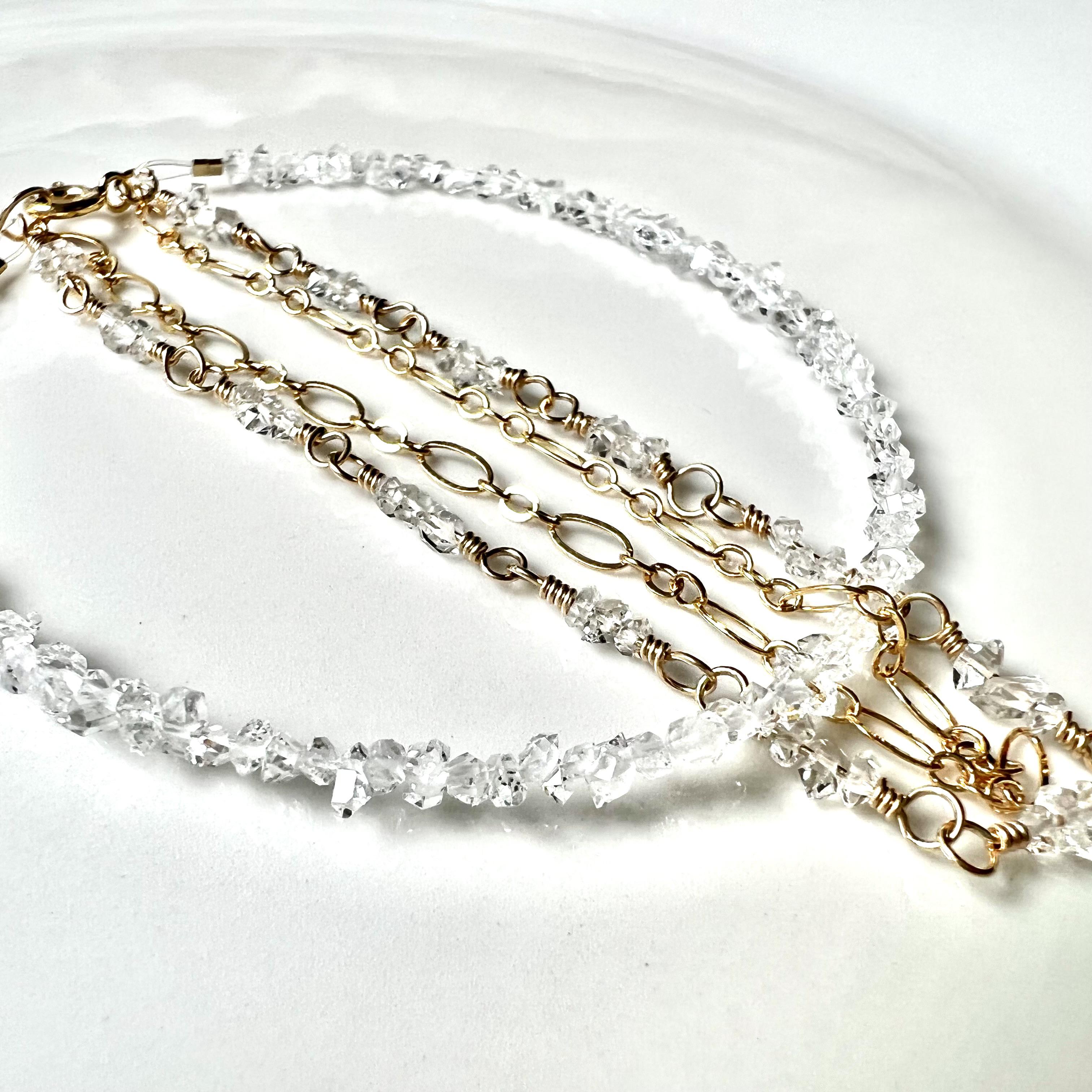 極小ハーキマークォーツの3連ブレスレット_14kgf