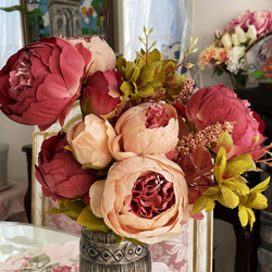 no25,5頭,の牡丹の花,濃いピンク,アーティフィシャルフラワー