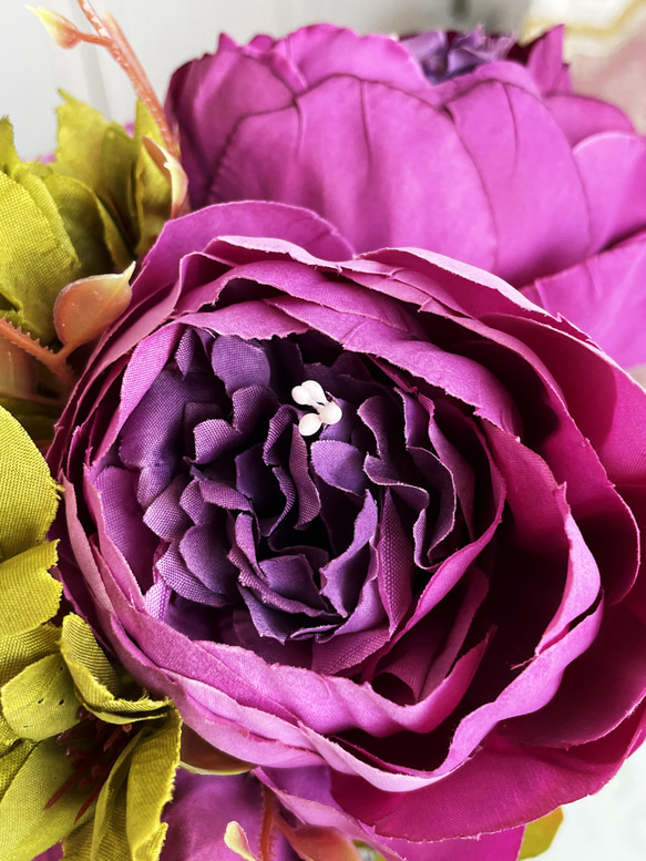 no４,大きめのシャクヤク(紫),つぼみ付き,花束,ヨーロッパスタイル,人工シルク,パーティ 5枚目の画像