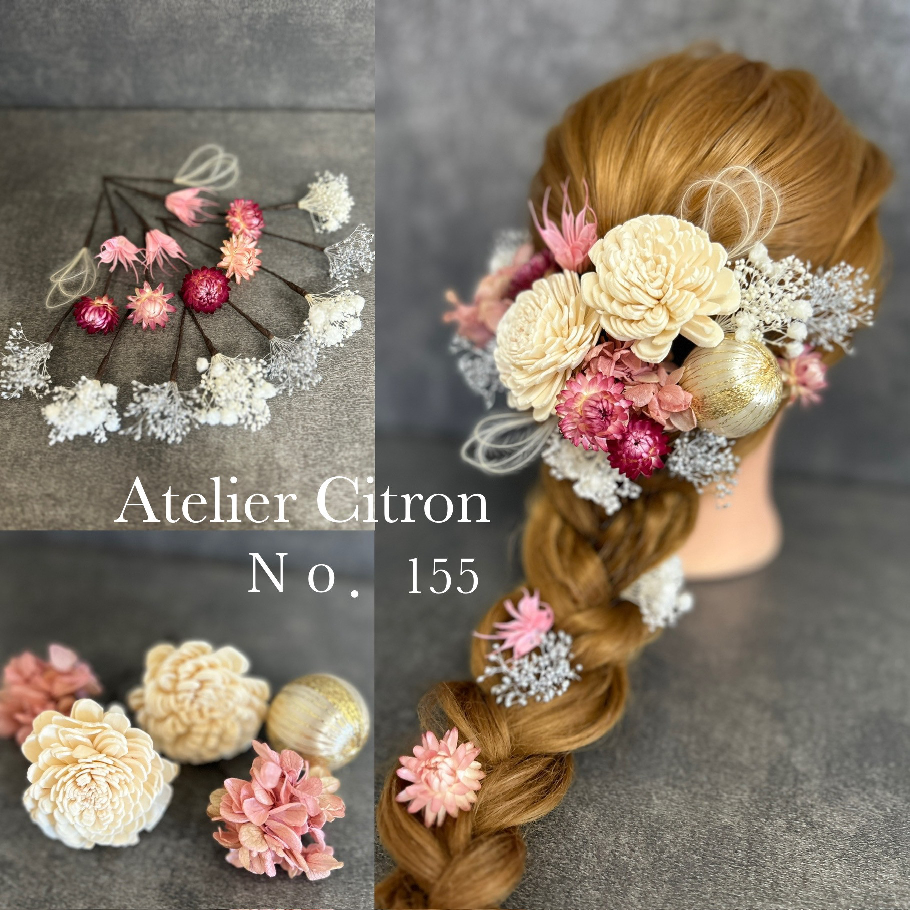 ヘッドドレス 髪飾り 成人式 和装 卒業式 ウェディング 白薔薇 ピンク系 紫陽花 ドライフラワー ヘアアクセサリー