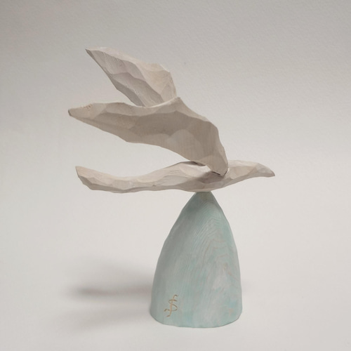 木彫刻 アート『 白い鳥 』 芸術 アート 女性 ハンドメイド 松 手彫り