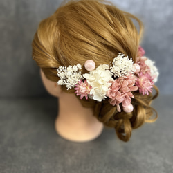 ヘッドドレス 髪飾り ウェディング 卒業式 成人式 可愛い 紫陽花 ドライフラワー ヘアアクセサリー スケルトンリーフ 3枚目の画像