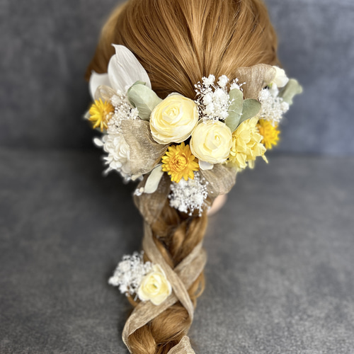 ヘッドドレス 髪飾り ウェディング 成人式 卒業式 黄色ラナンキュラス