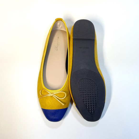 “SALE”附有2種鞋墊♪2WAY輕量雙色芭蕾舞鞋（芥末色x啞光海軍藍）22.5cm-24.5cm 第7張的照片
