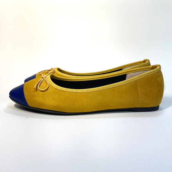 “SALE”附有2種鞋墊♪2WAY輕量雙色芭蕾舞鞋（芥末色x啞光海軍藍）22.5cm-24.5cm 第5張的照片