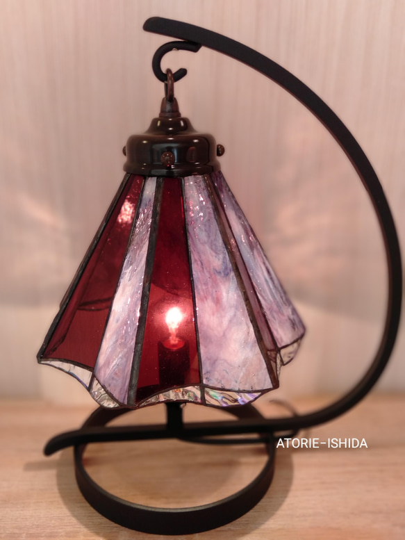 希少 ドイツ製ガラス【プリーツランプ】一点モノ《パープル×ピンク