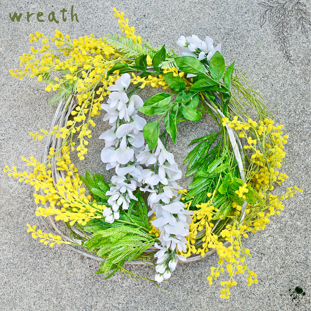 藤の花とミモザのリース 送料無料 造花 大きなリース みもざ 藤 ふじの花 インテリア 雑貨 母の日ギフト ドアリース