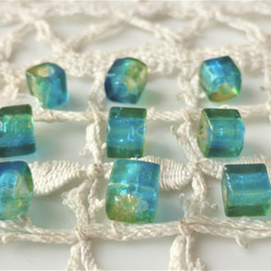 歪みキューブ　青緑緑　チェコビーズCzech Glass Beads10個 1枚目の画像