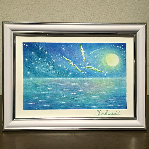パステルアート 秋の夕日と紅葉鹿 パステル画原画 絵画 T's Arts