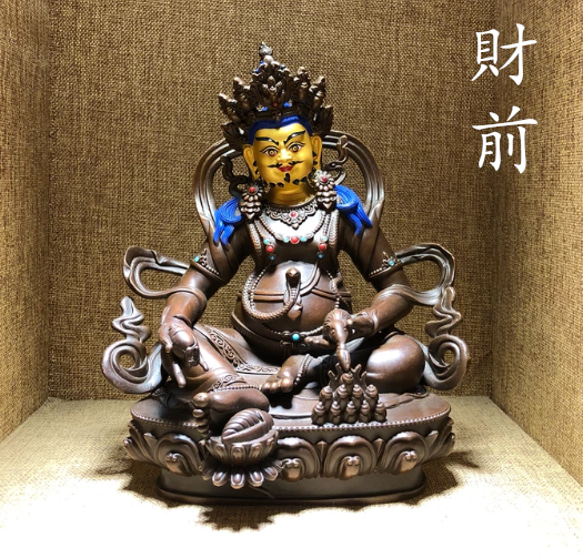 チベット仏教 仏像黄財神座像 銅製品 彩繪 仏師で仕上げ品 彫刻 7寸 