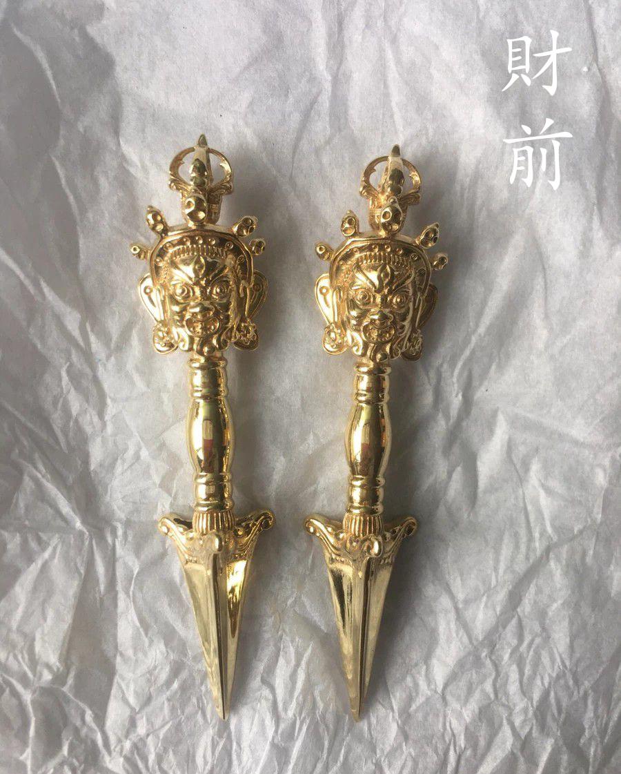 密教法具 法器 斧 チベット伝 鉞刀斧 真鍮製 32.5cm（金銅(刃は鉄)の 