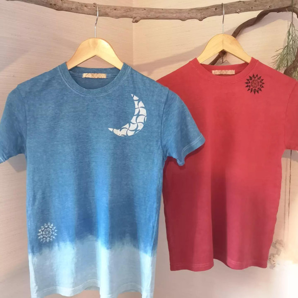 〘10%off〙薬草染めAinu moon＆sun hemp t-shirt  * 草木染めヘンプT　アイヌ　月　太陽 4枚目の画像